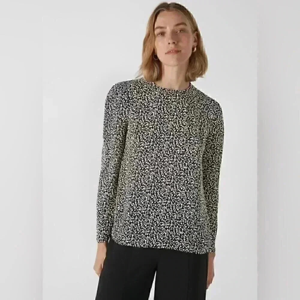 Whistles Black & White Autumn Floral Print Top - US 8